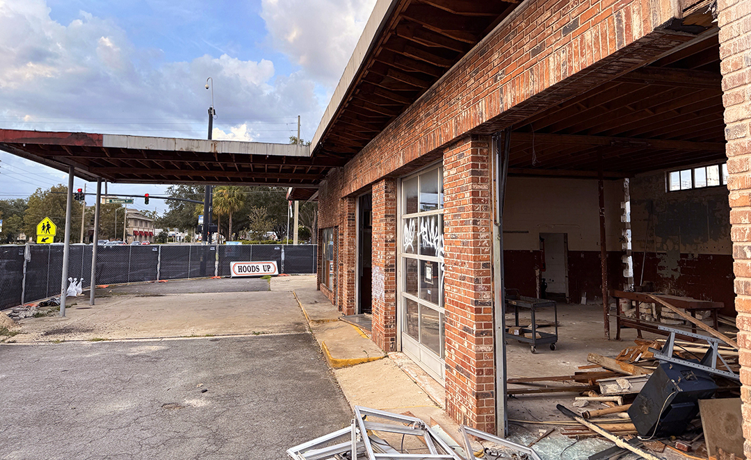 Demolition progress on the Hoods Up building in Orlando's Milk District